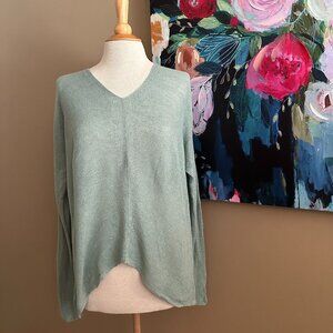 EILEEN FISHER Organic Linen Tencel V-Neck Sweater Sage Green Size Medium